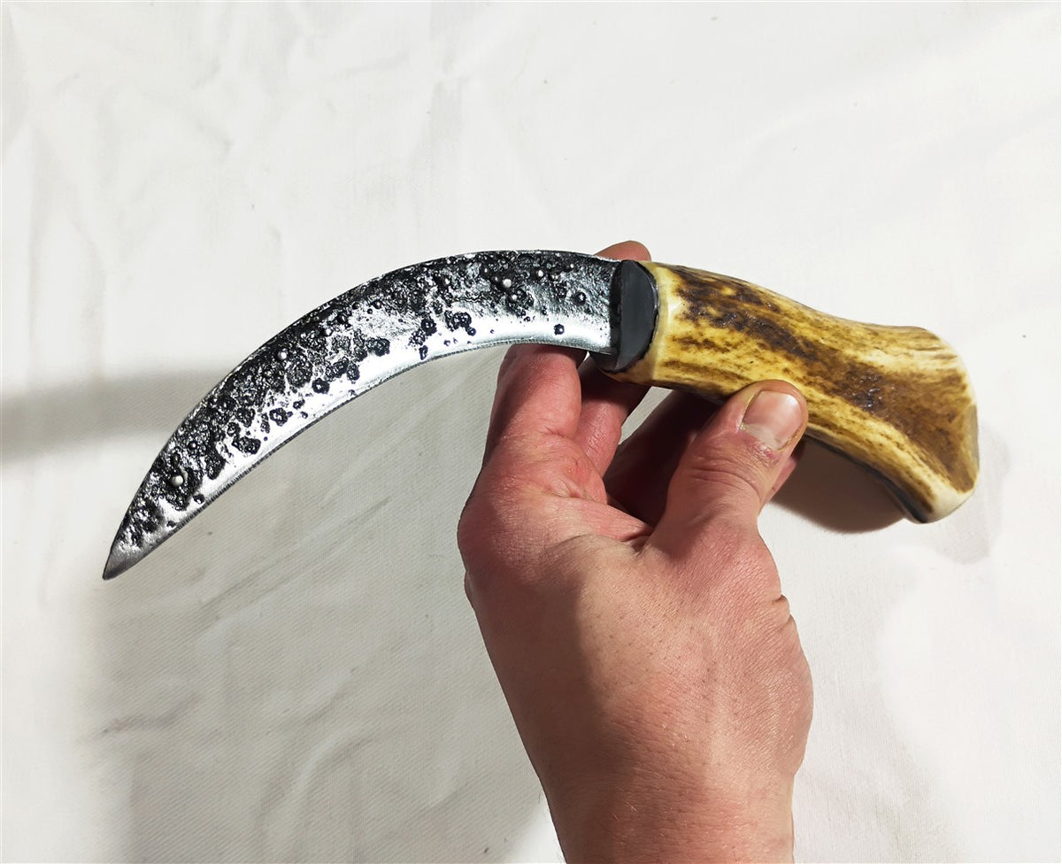 Custom Knife with Moon-Effect Artistic Welding & Deer Antler Handle