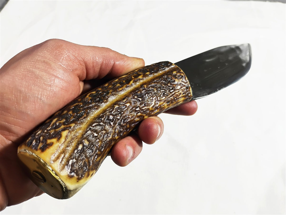 Custom Electro-Etched Knife with Deer Antler Handle