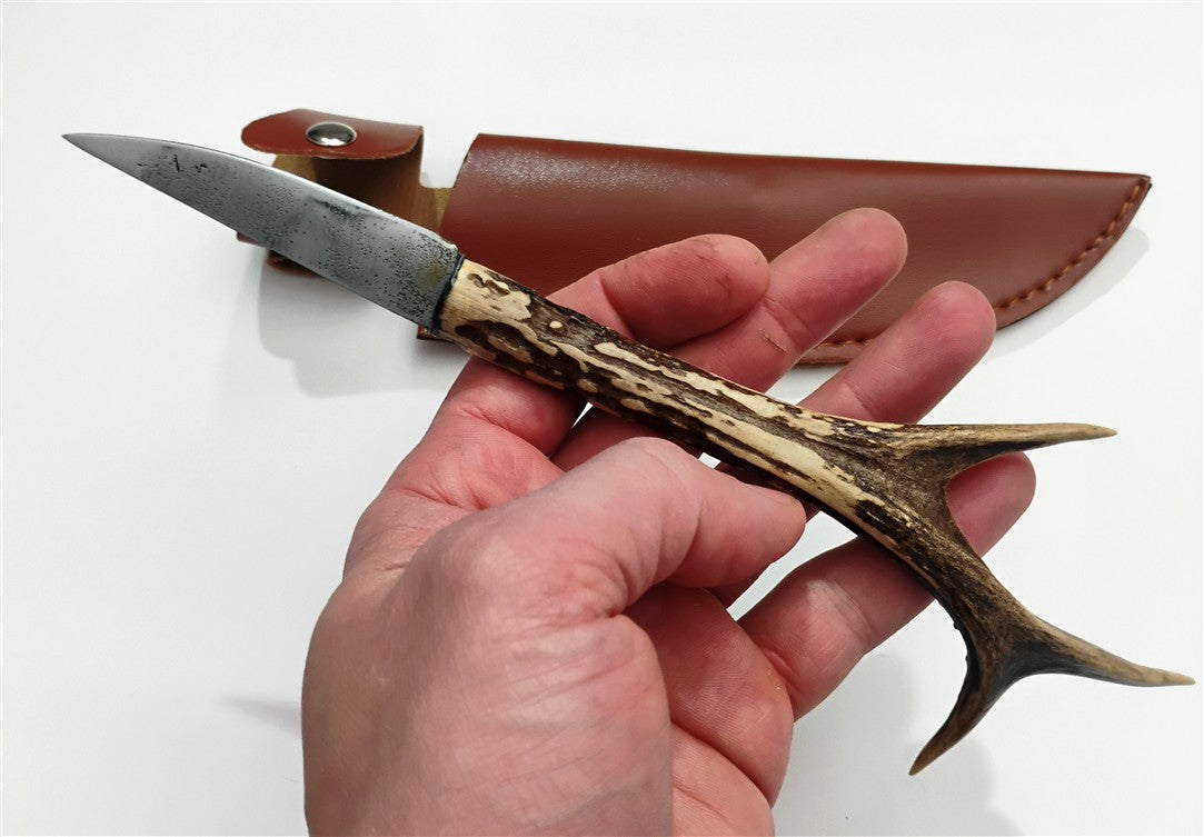 Custom Electro-Etched Knife with Deer Antler Handle