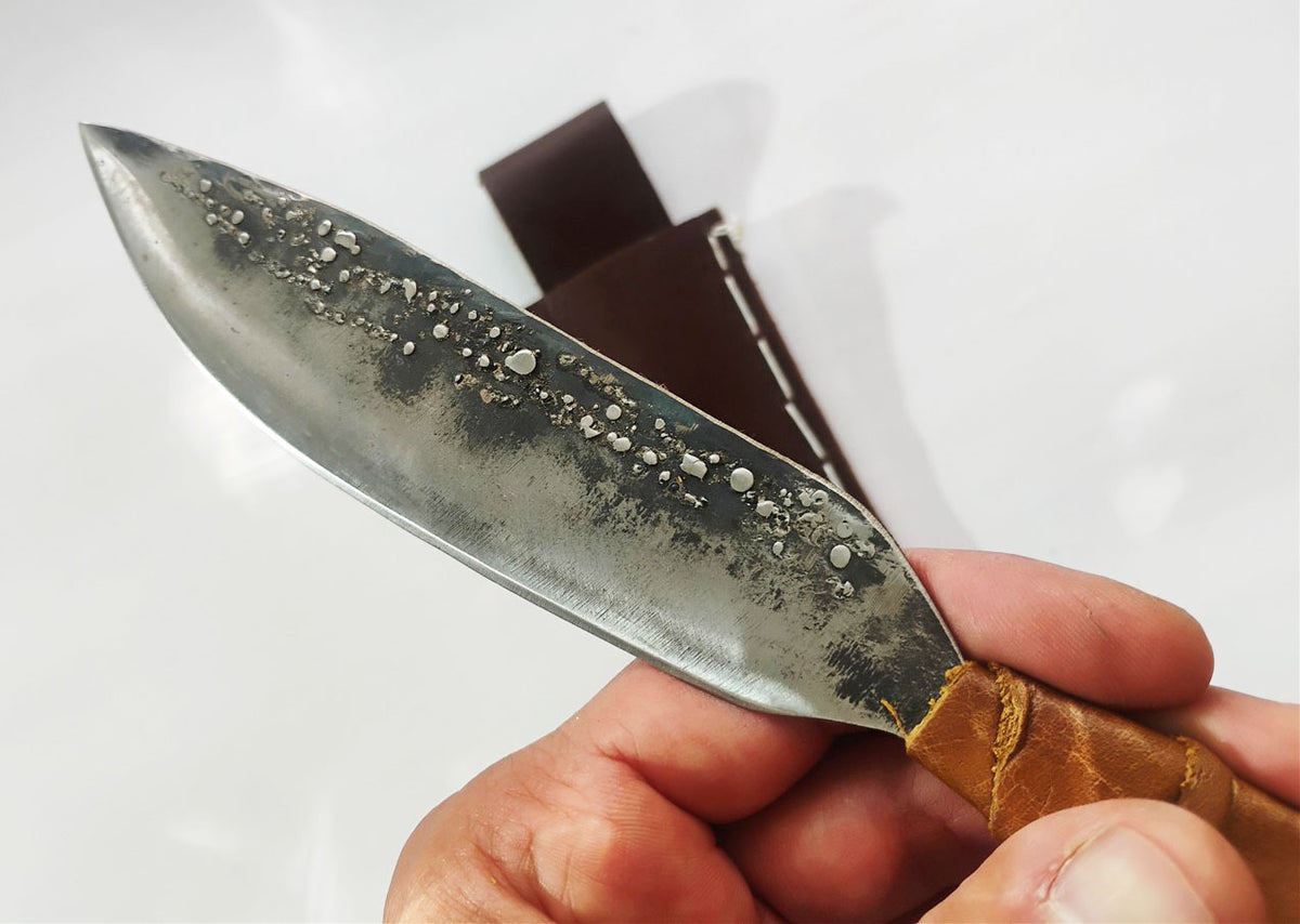 Custom Knife with Moon-Effect Artistic Welding & Sheath