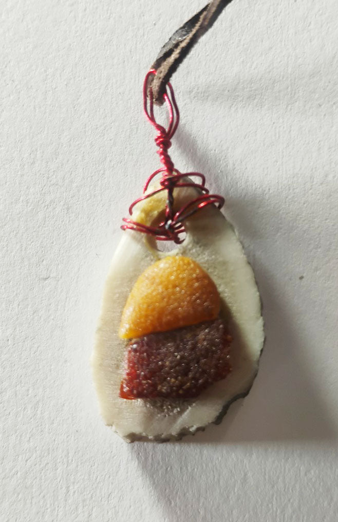 Baltic Amber & Deer Antler Slice Pendant