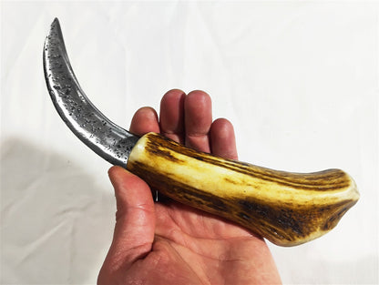 Custom Knife with Moon-Effect Artistic Welding &amp; Deer Antler Handle