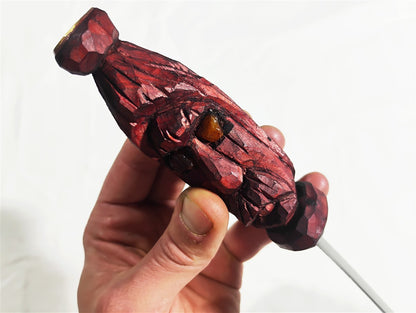 Custom Electro-Etched Knife with Carved Wooden Handle