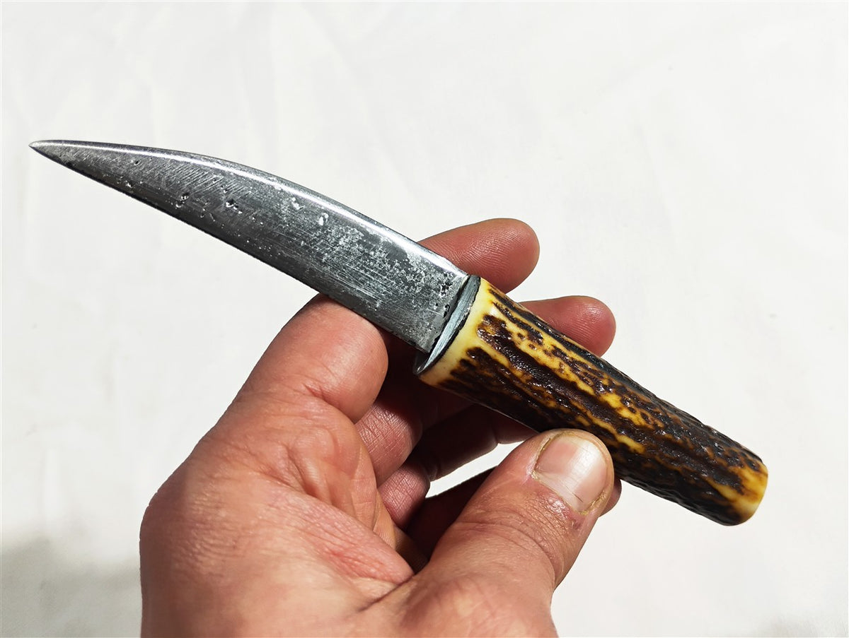 Custom Electro-Etched Knife with Deer Antler Handle