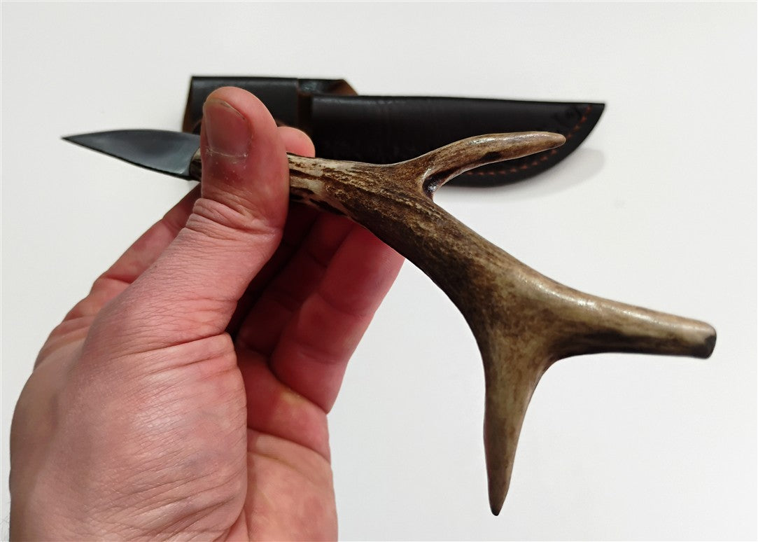 Custom Electro-Etched Knife with Deer Antler Handle