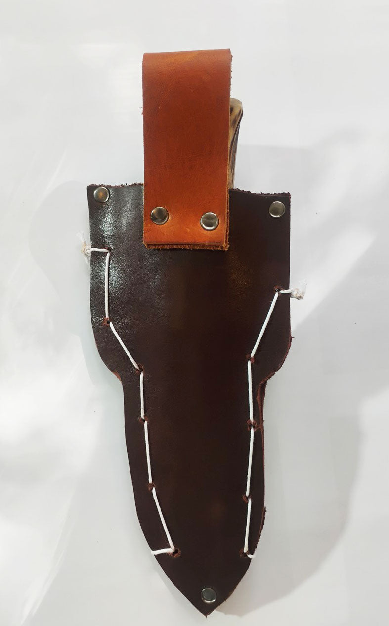 Custom Forged Knife with Deer Antler Handle & Leather Sheath