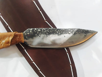 Custom Knife with Moon-Effect Artistic Welding & Sheath