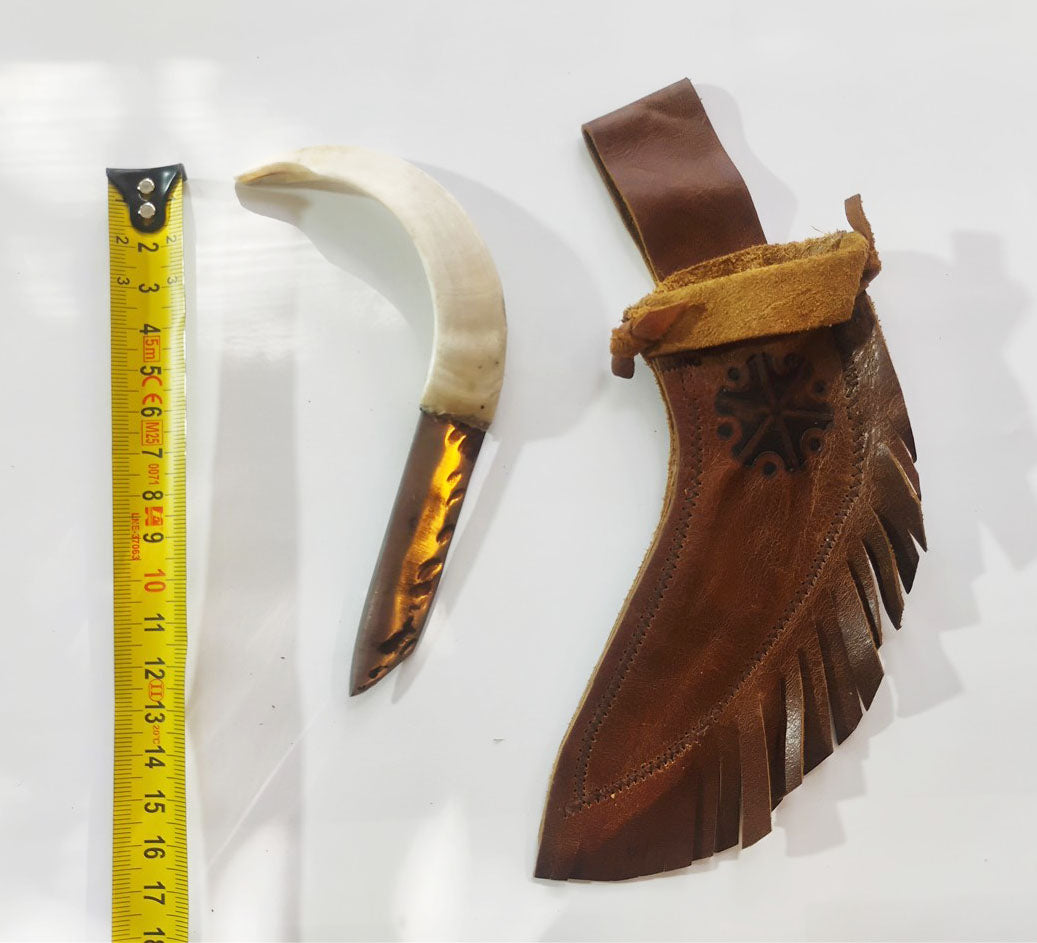 Forged Knife with Wild Boar Tusk Handle & Leather Sheath
