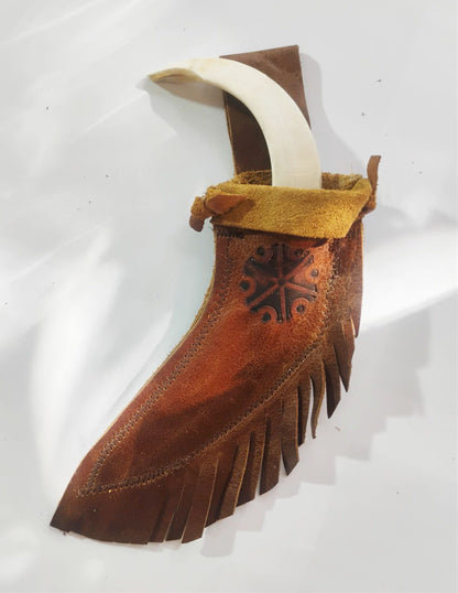 Forged Knife with Wild Boar Tusk Handle & Leather Sheath