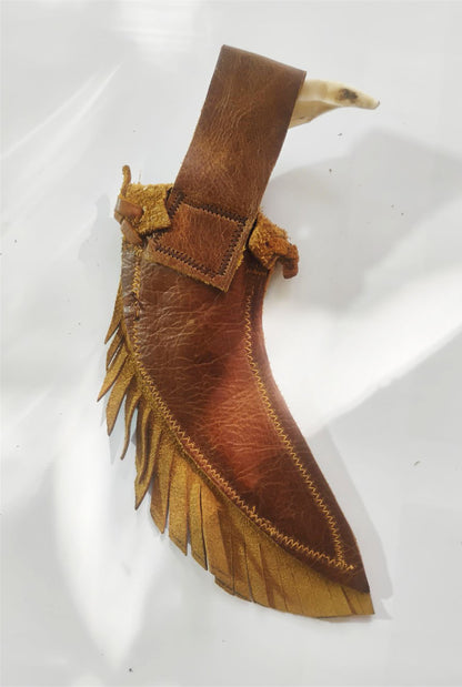 Forged Knife with Wild Boar Tusk Handle & Leather Sheath