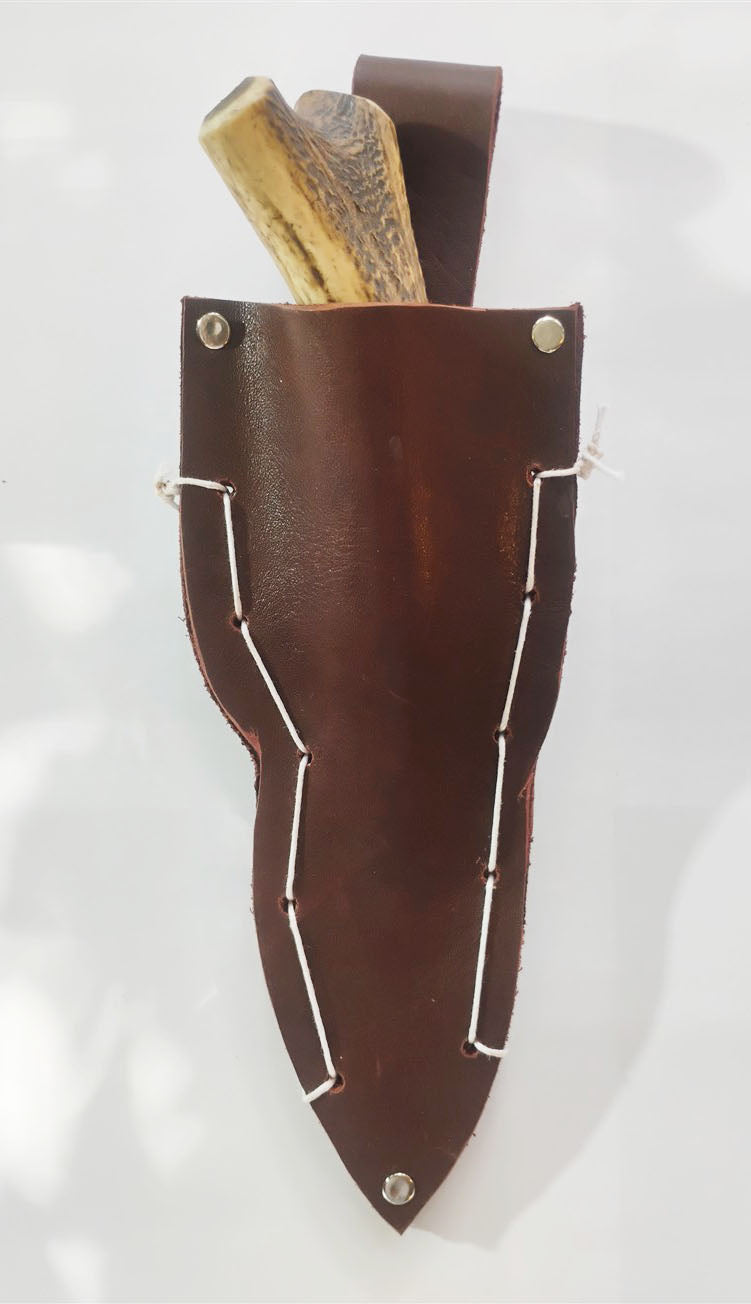 Custom Forged Knife with Deer Antler Handle & Leather Sheath
