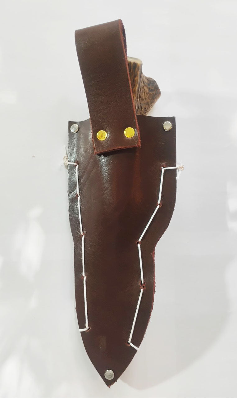 Custom Forged Knife with Deer Antler Handle & Leather Sheath