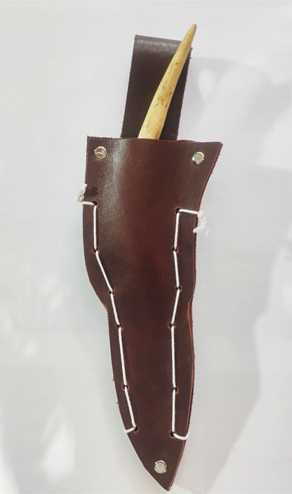 Custom Forged Knife with Deer Antler Handle & Leather Sheath