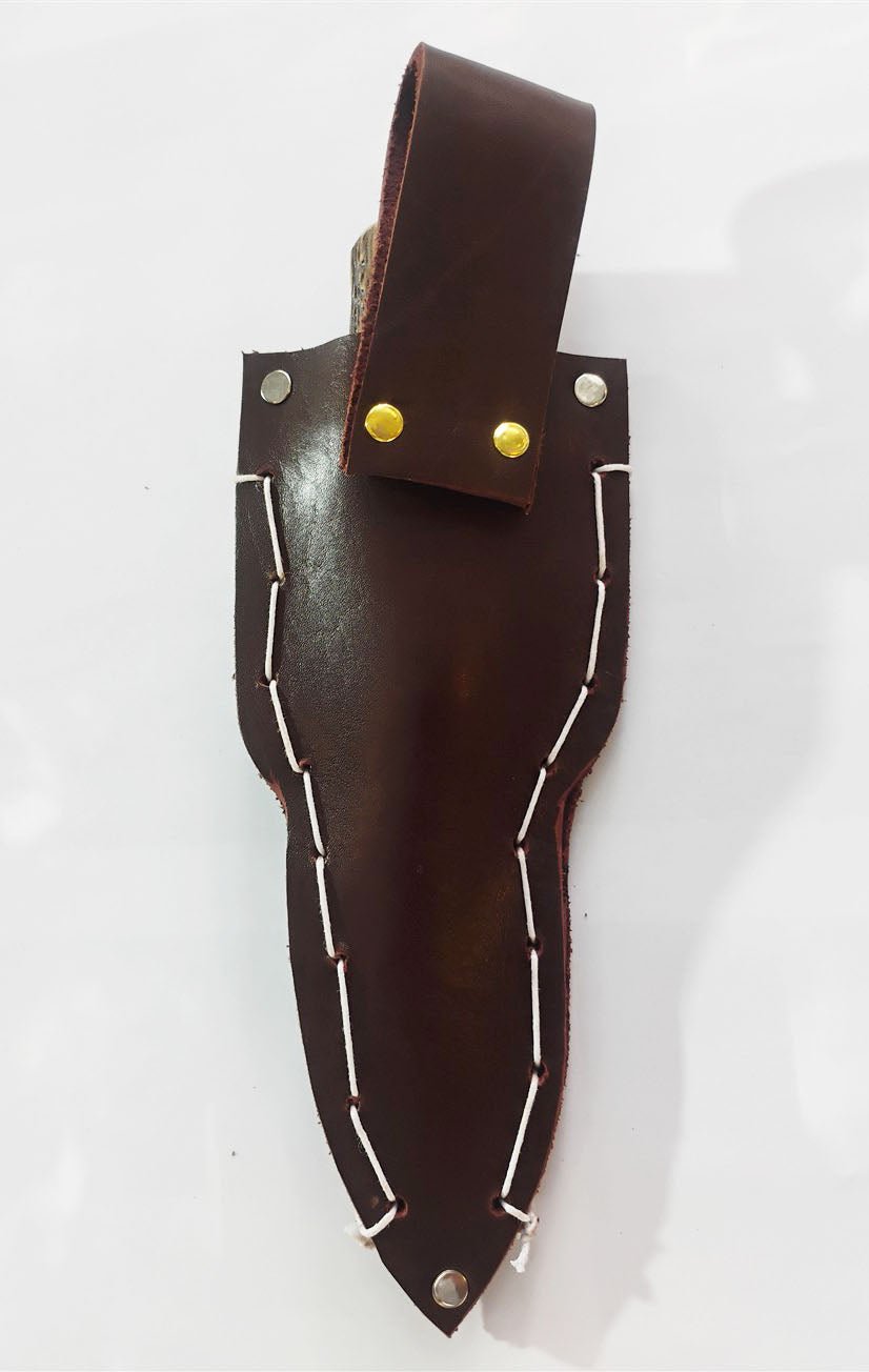 Custom Forged Knife with Deer Antler Handle & Leather Sheath