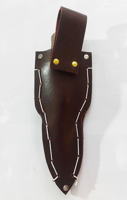 Custom Forged Knife with Deer Antler Handle & Leather Sheath