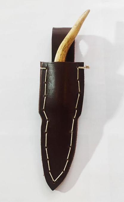 nozCustom Forged Knife with Deer Antler Handle & Leather Sheath