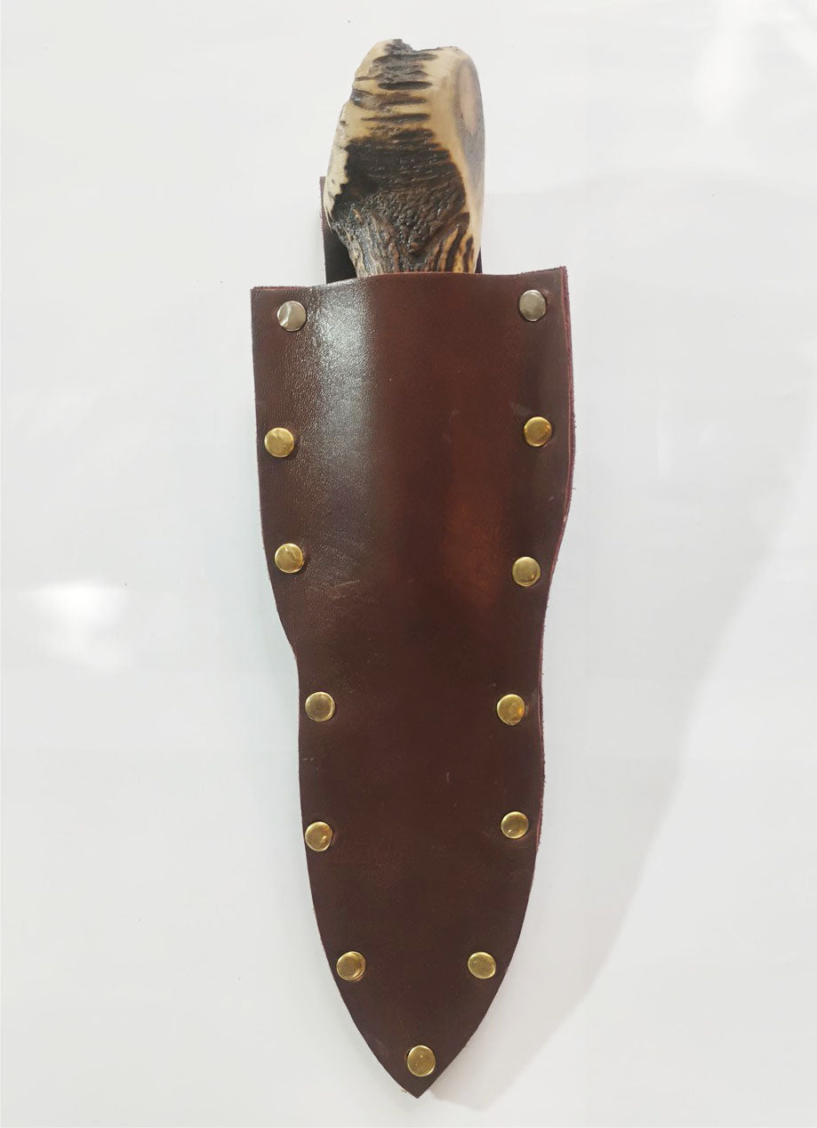 Custom Forged Knife with Deer Antler Handle & Leather Sheath