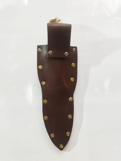 Custom Forged Knife with Deer Antler Handle & Leather Sheath