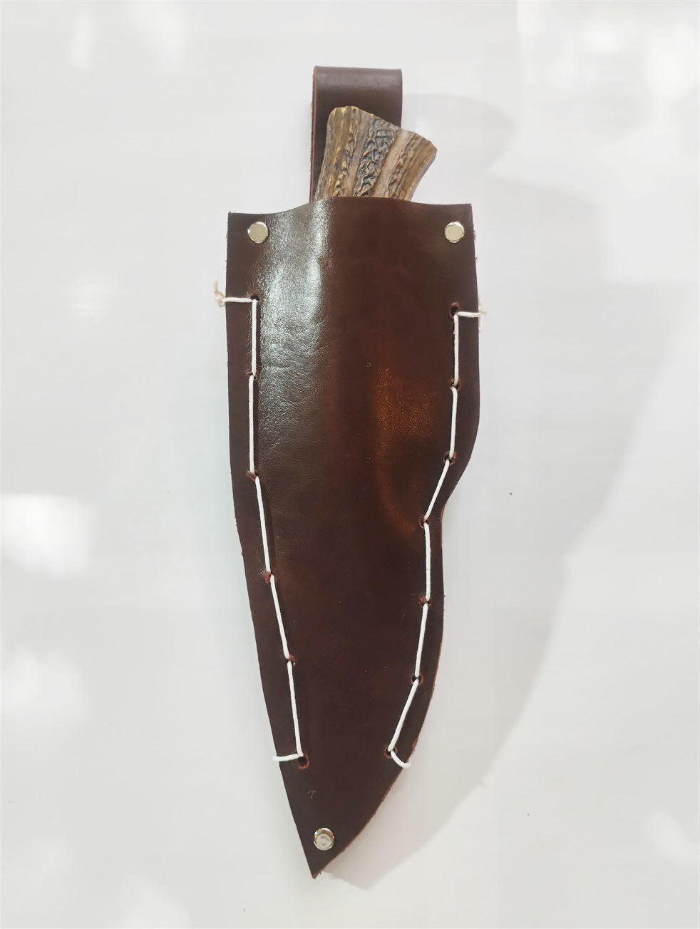 Custom Forged Knife with Deer Antler Handle & Leather Sheath