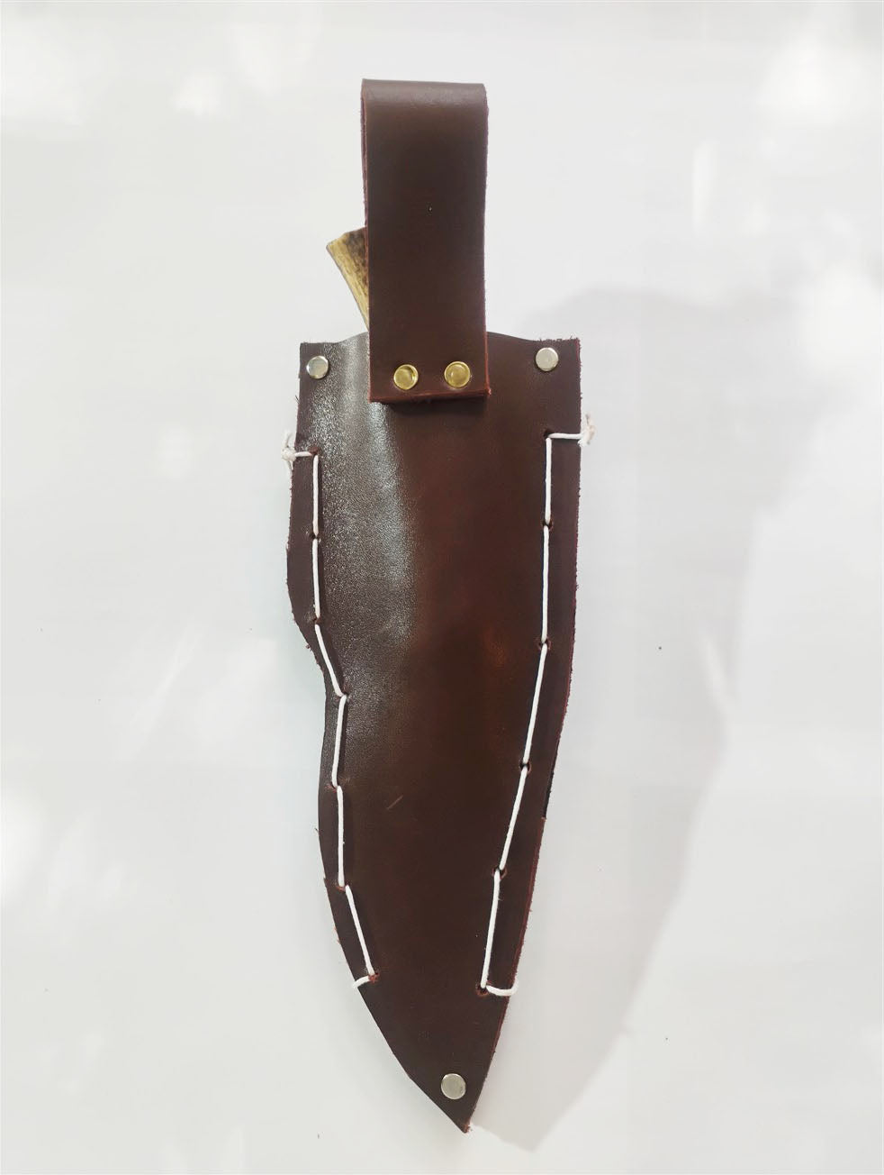 Custom Forged Knife with Deer Antler Handle & Leather Sheath