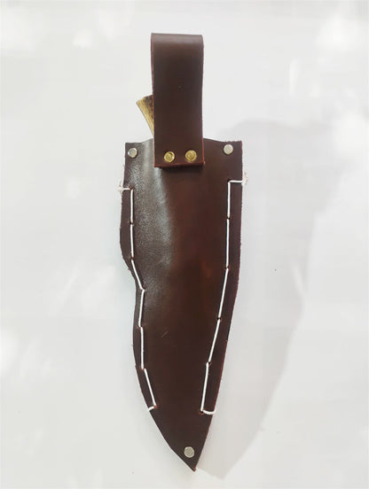 Custom Forged Knife with Deer Antler Handle & Leather Sheath