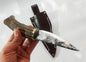 Custom Forged Knife with Deer Antler Handle & Leather Sheath