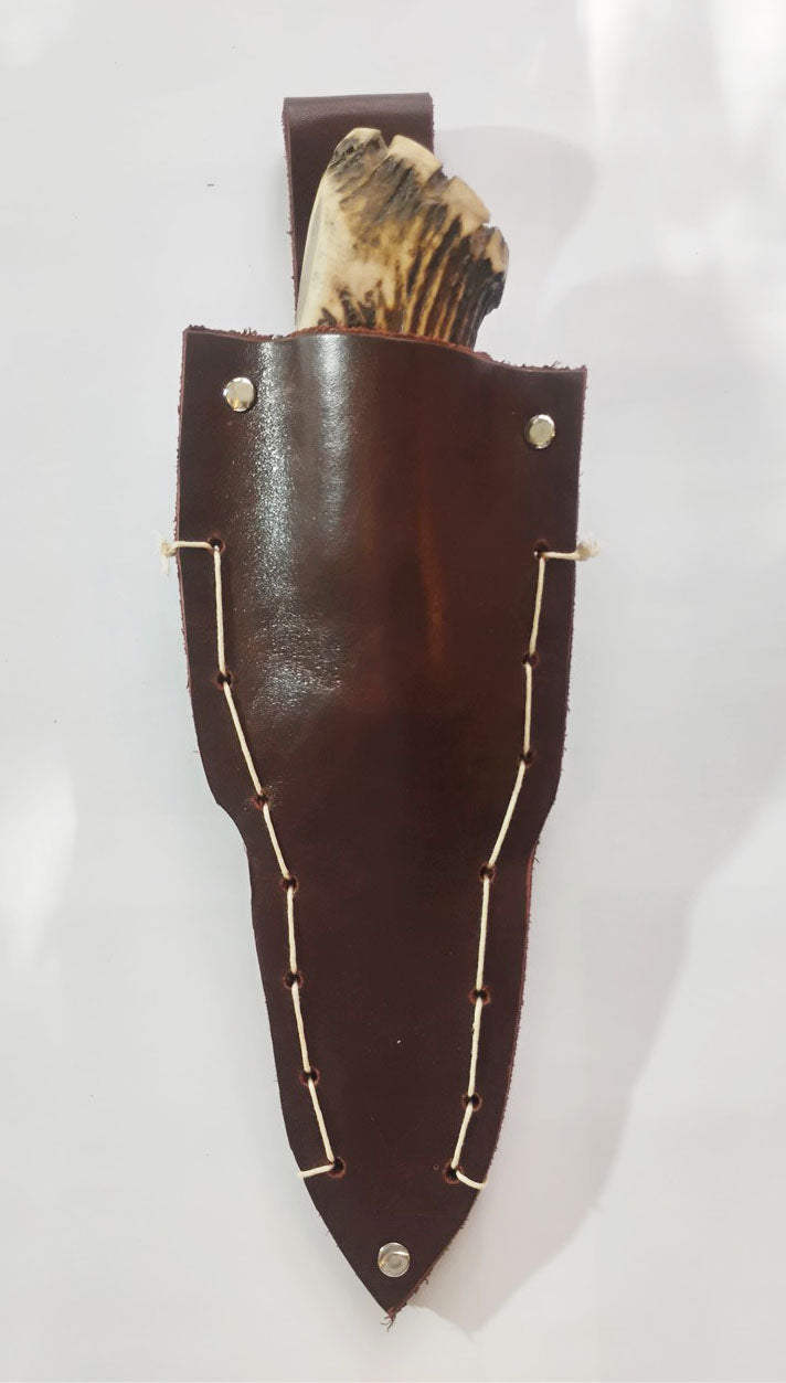 Custom Forged Knife with Deer Antler Handle & Leather Sheath