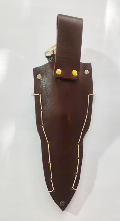 Custom Forged Knife with Deer Antler Handle & Leather Sheath