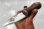 Custom Forged Knife with Deer Antler Handle & Leather Sheath