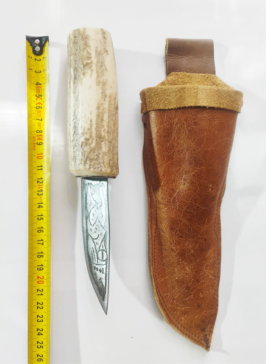 Custom Electro-Etched Knife with Deer Antler Handle