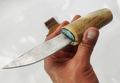 Custom Electro-Etched Knife with Deer Antler Handle