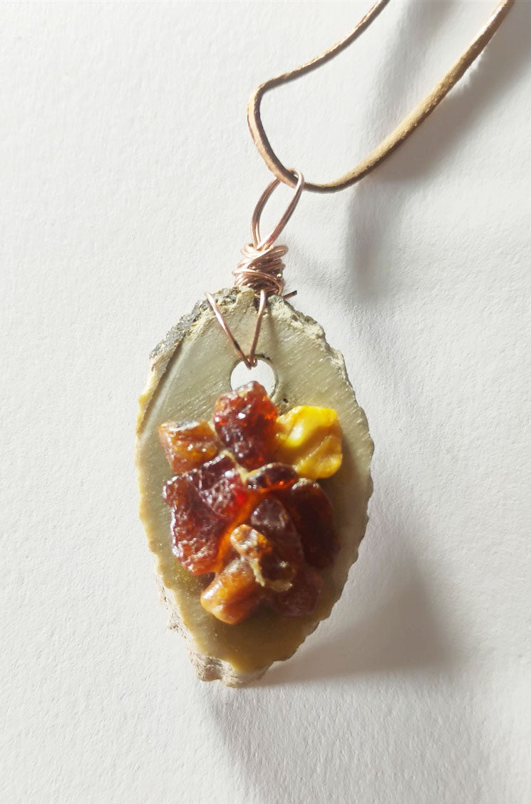 Baltic Amber &amp; Deer Antler Slice Pendant