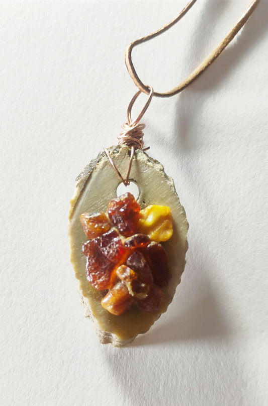 Baltic Amber &amp; Deer Antler Slice Pendant