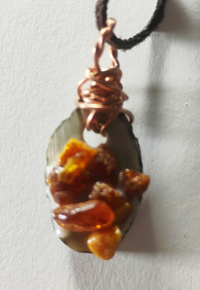 Baltic Amber &amp; Deer Antler Slice Pendant