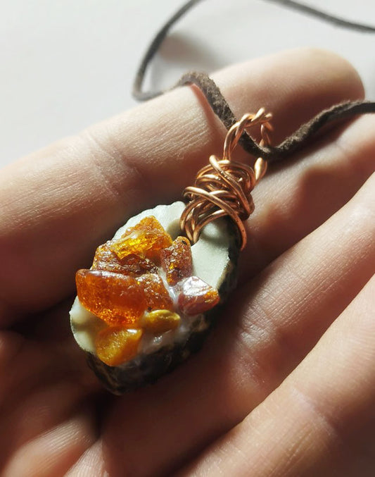 Baltic Amber &amp; Deer Antler Slice Pendant