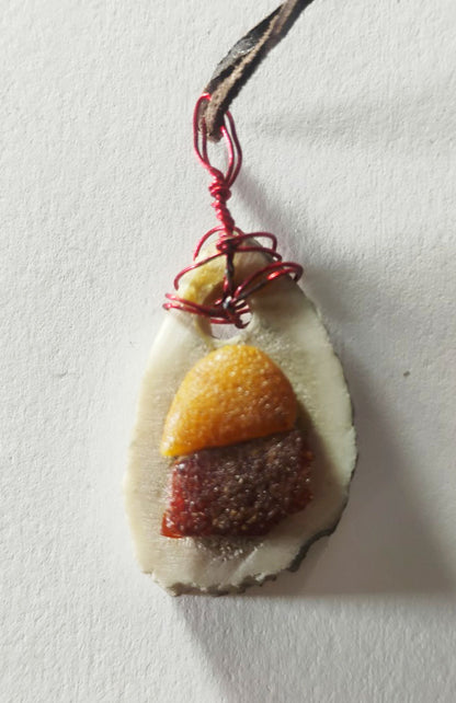 Baltic Amber &amp; Deer Antler Slice Pendant