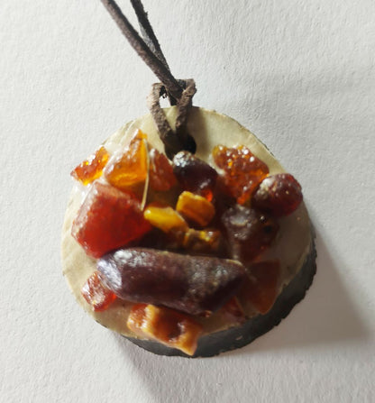 Baltic Amber &amp; Deer Antler Slice Pendant