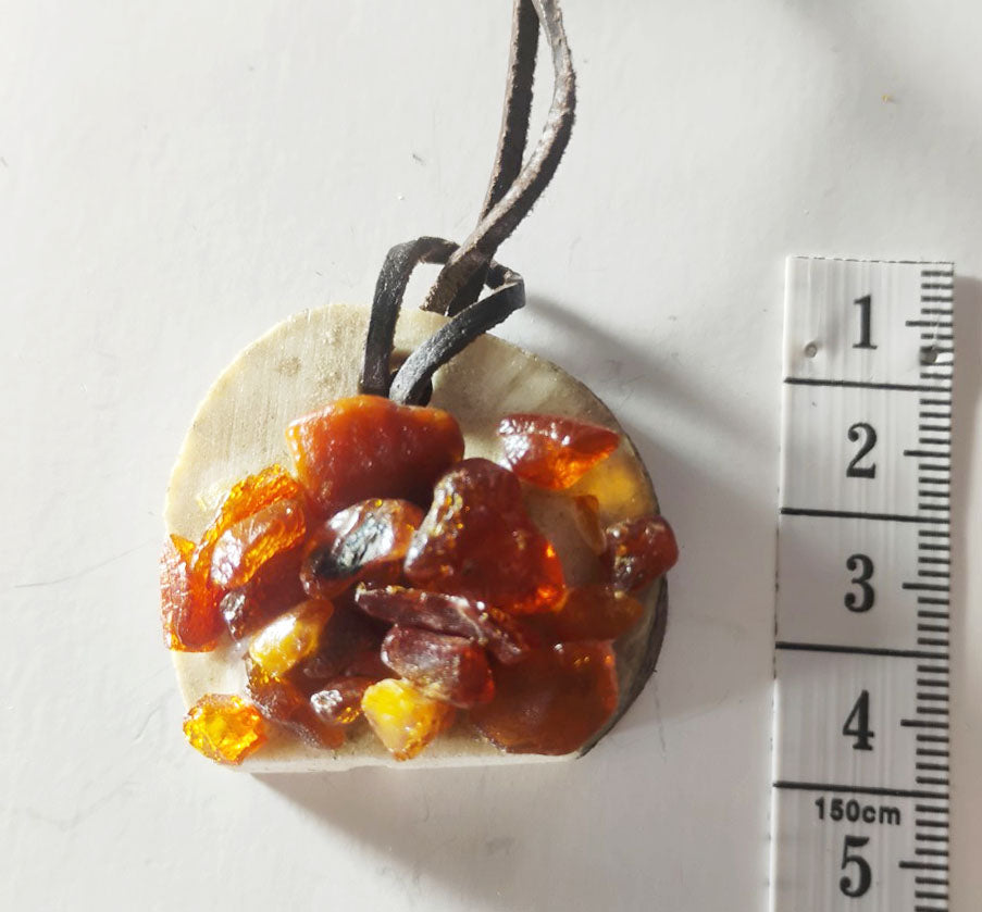 Baltic Amber &amp; Deer Antler Slice Pendant
