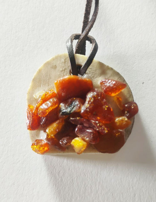 Baltic Amber &amp; Deer Antler Slice Pendant