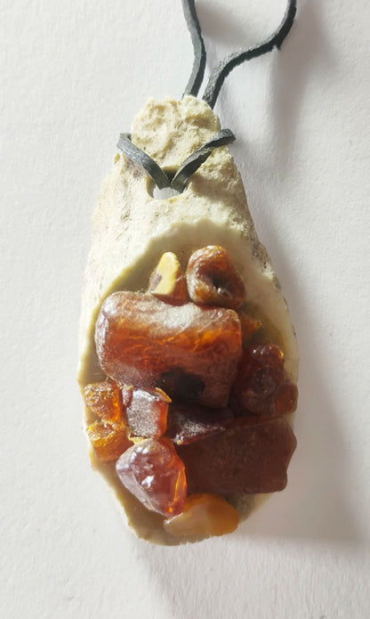 Baltic Amber &amp; Deer Antler Slice Pendant