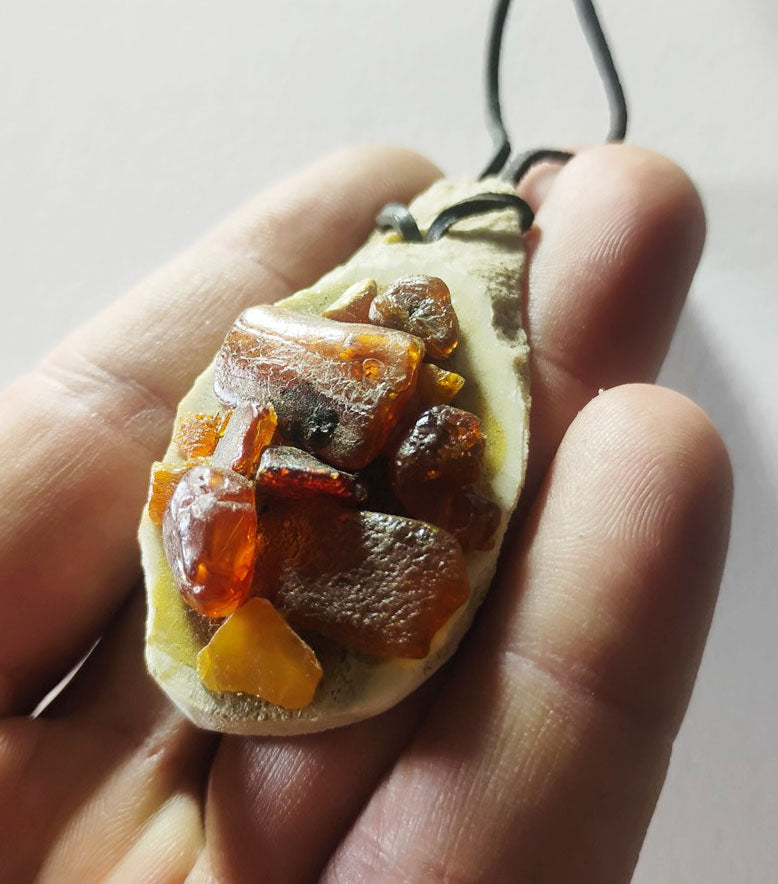 Baltic Amber &amp; Deer Antler Slice Pendant