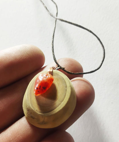 Raw Baltic Amber &amp; Wood Composite Pendant